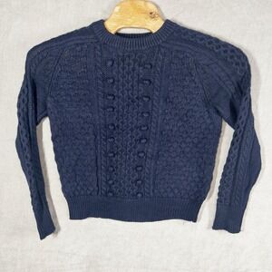 J Crew Wool Blend Cable Knit Blue Sweater Womens Small Casual Office‎ Preppy